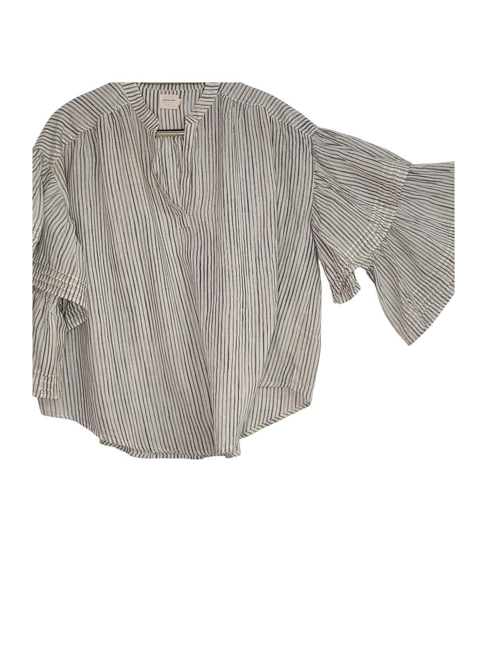 Share With Striped V-Neck Tunic Blouse Multi Tiered Ruffle Sleeve Size 2 - Picture 1 of 8